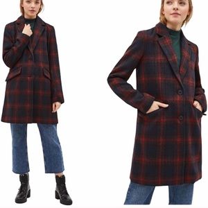 Bershka Straight fitted wool blend plaid coat NWT